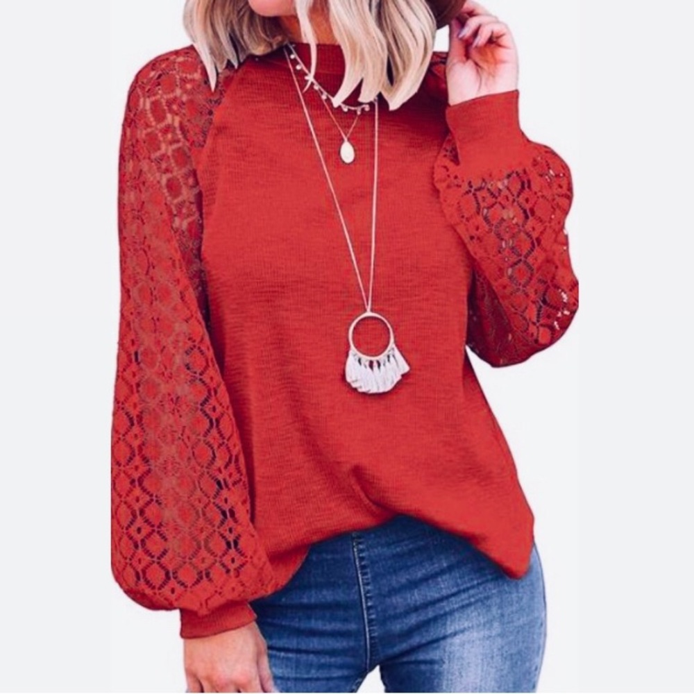 MIHOLL Top Medium Long Sleeve Cut Out Lace